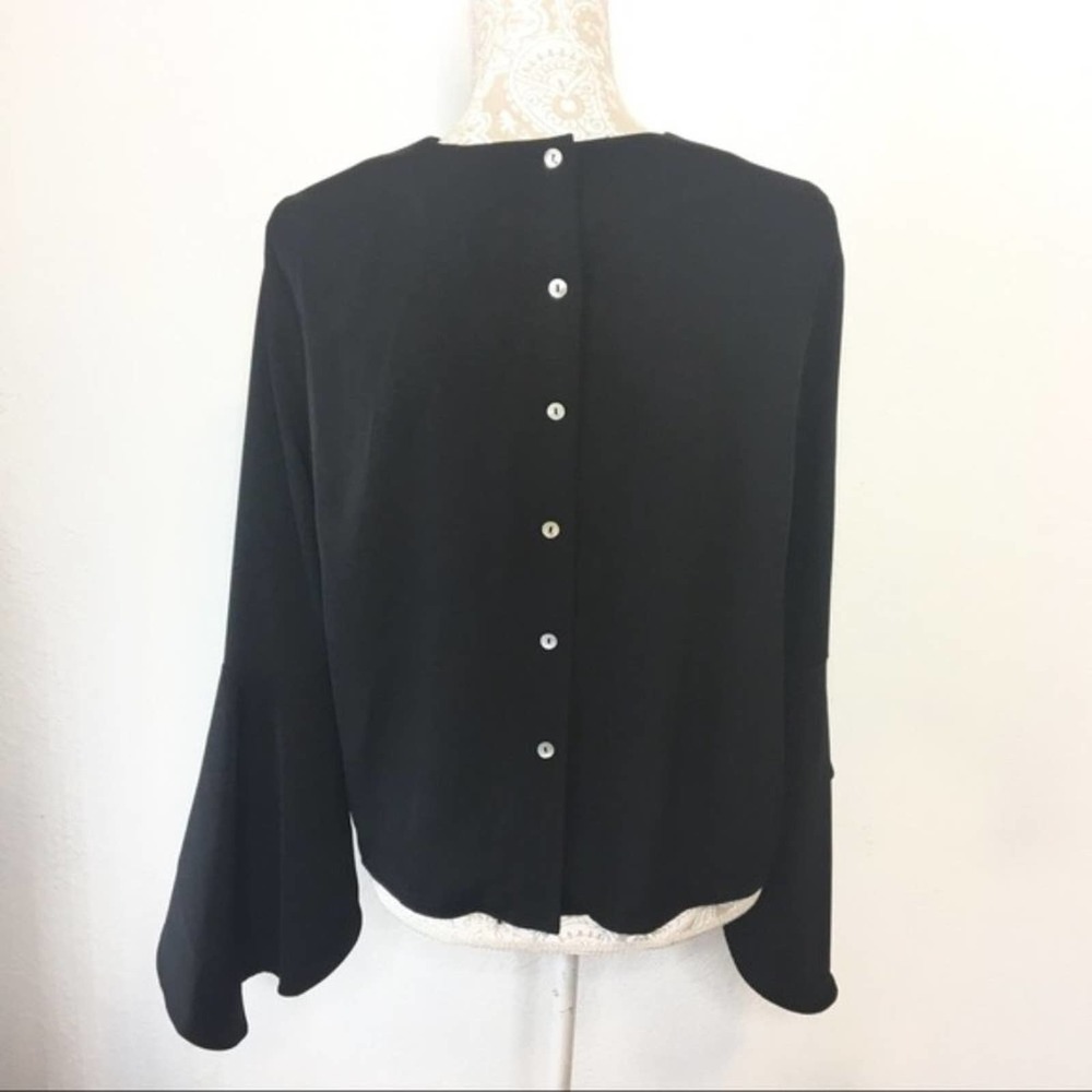 Carmen Marc Valvo Bell Sleeve Blouse 6 Black 1152 - Picture 4 of 5